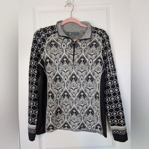 TITLE NINE Quarter Zip Sweater Pullover Mock Neck Women's Medium Black Gray Wool